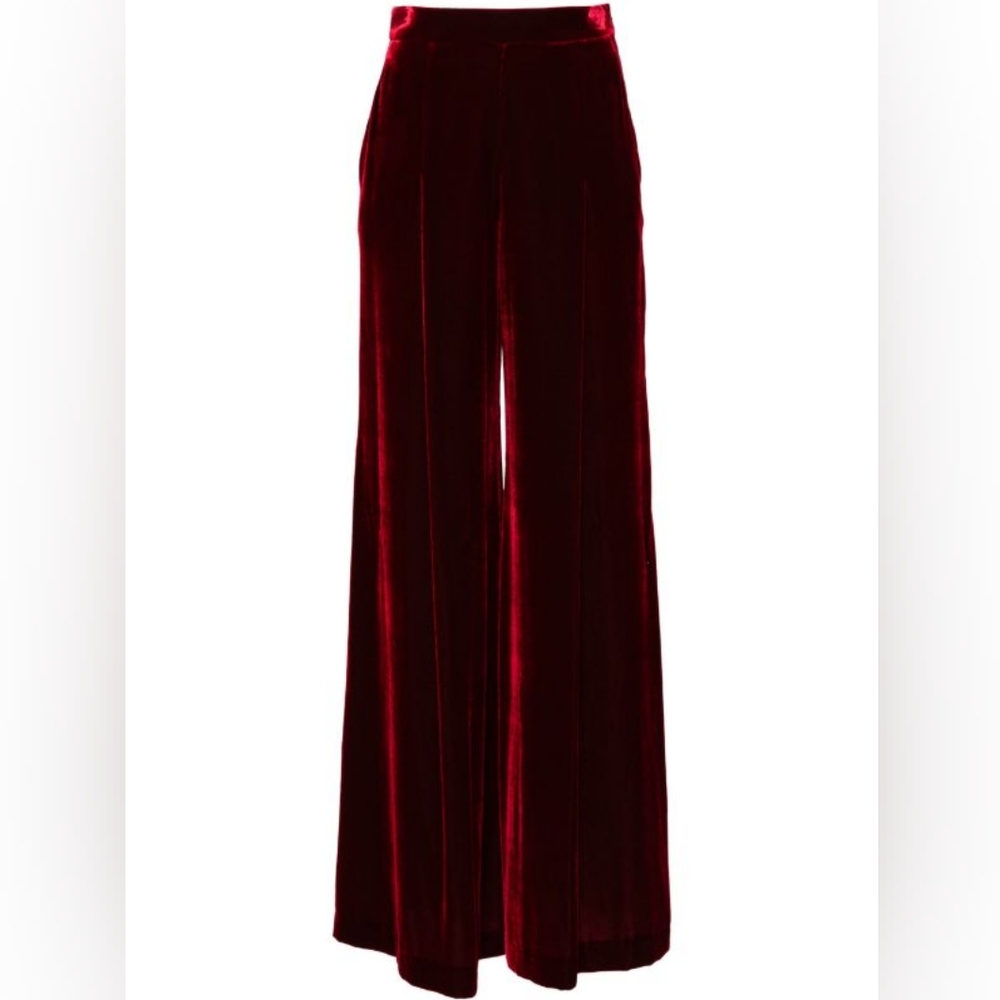 NWT Giambattista Valli high-rise wide-leg red velvet trousers
